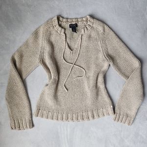 Y2K Marled Cream / Tan Thick Knit 100% Cotton Sweater, Sz Large Runs Small